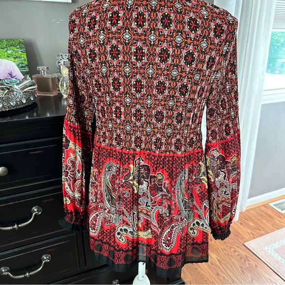 Melissa Paige Boho Peasant Tunic Top Red Paisley Print Long Sleeve Size M - Picture 8 of 16